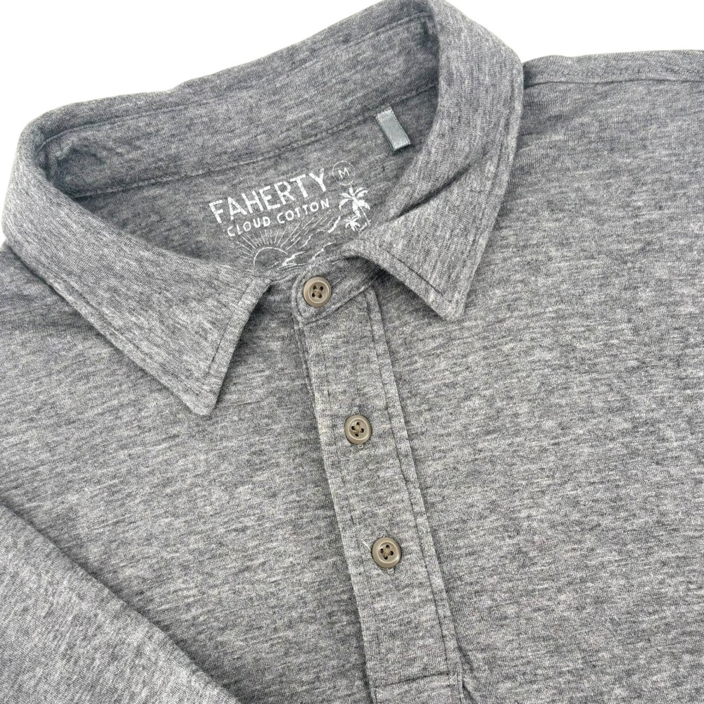 Faherty Cloud Cotton Polo Shirt Mens Medium Heather Grey Pima Modal MKC0116-MYR